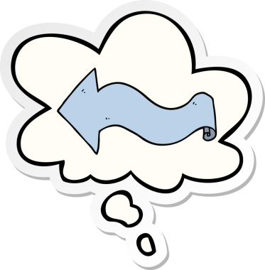 insan tarafından çizilmiş bir çıkartma olarak düşünce baloncuklu çizgi film oku