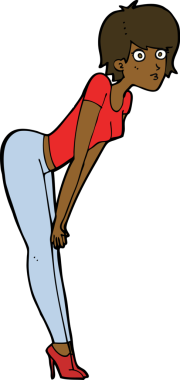 Çizgi filmdeki kadın bir insan tarafından çizilmiş bir şeye bakıyor.