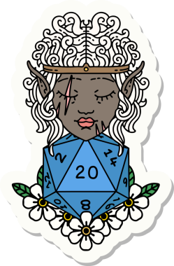 Bir insan tarafından çizilmiş 20 zarlı elf barbar karakterinin çıkartması.