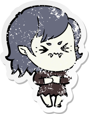 Bir insan tarafından çizilmiş rahatsız bir vampir kızın sıkıntılı çıkartması.