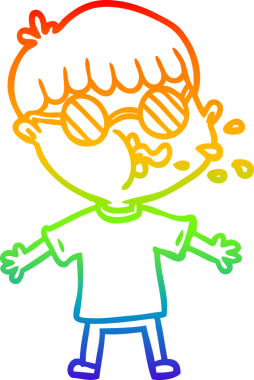 Bir insan tarafından çizilmiş gözlük takan çizgi film çocuğu çizimi.