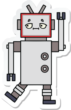 Bir insan tarafından çizilmiş şirin çizgi film robotunun çıkartması.