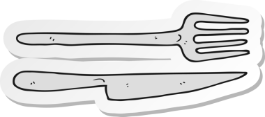 Bir insan tarafından çizilmiş çatal ve bıçak çıkartması.