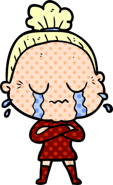 Bir insan tarafından çizilmiş ağlayan yaşlı kadın çizgi filmi.