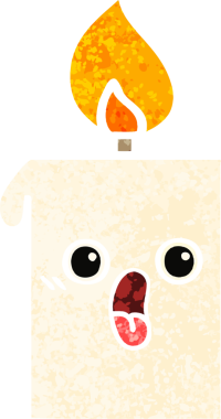 Bir insan tarafından çizilmiş yanan bir mumun retro çizim tarzı karikatürü