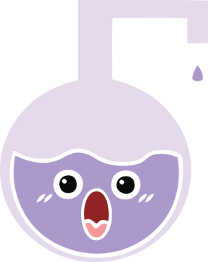 Bir insan tarafından çizilmiş bir bilim deneyinin düz renkli retro karikatürü