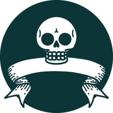 bir insan tarafından çizilmiş bir kafatası pankartıyla dövme biçimi simgesi