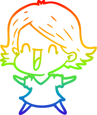 Gökkuşağı gradyan çizgi çizimi bir insan tarafından çizilmiş gülen bir kadın.