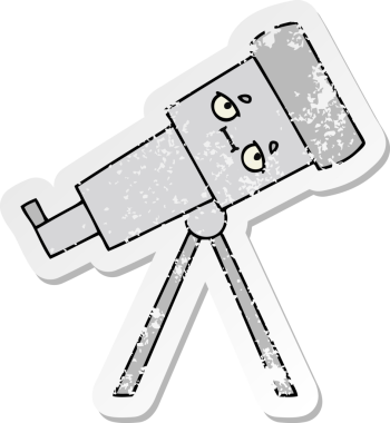 Bir insan tarafından çizilmiş sevimli bir teleskobun sıkıntılı çıkartması.