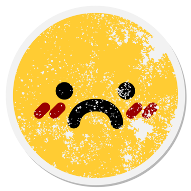 Bir insan tarafından çizilmiş kızaran mutsuz yüz dairesel etiketi.