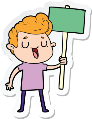 Bir insan tarafından çizilmiş mutlu bir çizgi film karakterinin çıkartması.