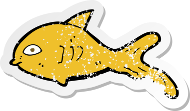 Bir insan tarafından çizilmiş karikatür balığının geriletilmiş çıkartması.