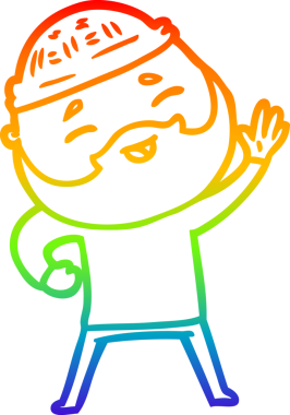 Bir insan tarafından çizilmiş mutlu sakallı bir adamın çizgi çizimi.