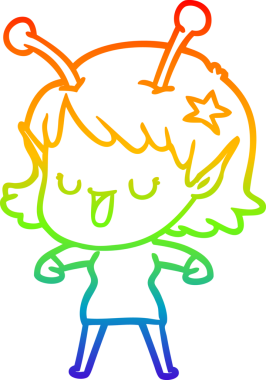 gökkuşağı gradyan çizimi mutlu bir uzaylı kız çizgi filmi bir insan tarafından çizildi