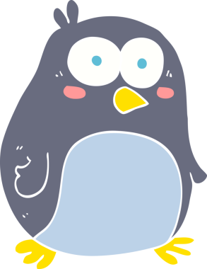 Bir insan tarafından çizilen düz renkli penguen çizimi