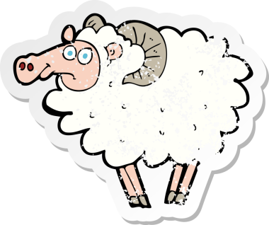 Bir insan tarafından çizilmiş bir çizgi film koçunun gerilimli çıkartması.