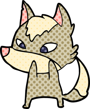 Bir insan tarafından çizilmiş utangaç bir çizgi film kurdu.