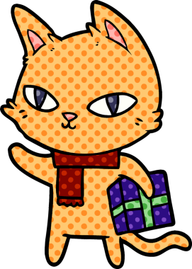 Bir insan tarafından çizilmiş yetenekli bir çizgi film kedisi.