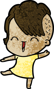 Bir insan tarafından çizilmiş mutlu hippi kız çizgi filmi.