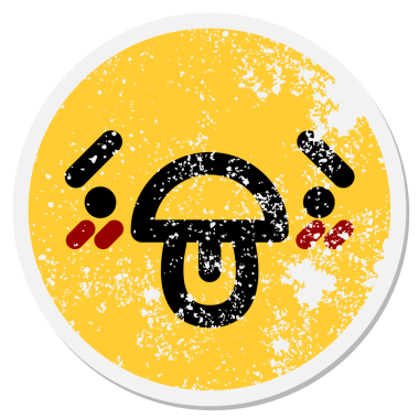 Bir insan tarafından çizilmiş bitkin yüz dairesel çıkartması.