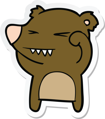 Bir insan tarafından çizilmiş kızgın bir ayı çizgi filminin çıkartması.