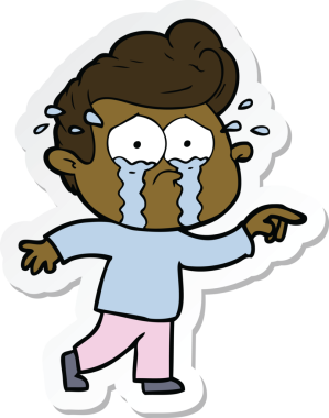 Bir insan tarafından çizilmiş ağlayan bir karikatür çıkartması.