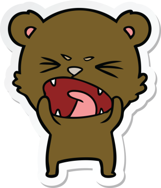 Bir insan tarafından çizilmiş kızgın bir çizgi film ayısının çıkartması.