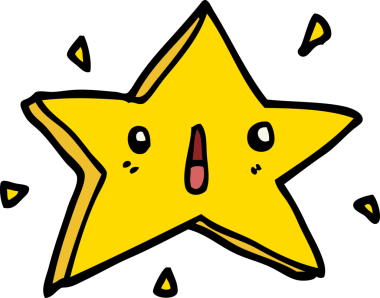 Bir insan tarafından çizilmiş sevimli çizgi film yıldızı.