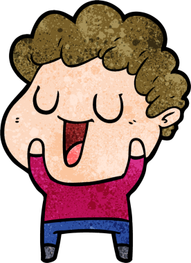 Bir insan tarafından çizilmiş gülen karikatür adam.