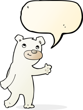 Bir insan tarafından çizilmiş konuşma baloncuklu şirin kutup ayısı.