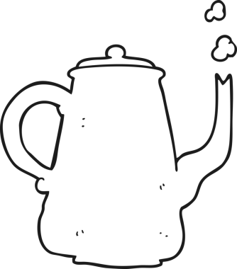 Bir insan tarafından çizilmiş siyah beyaz kahve demliği.