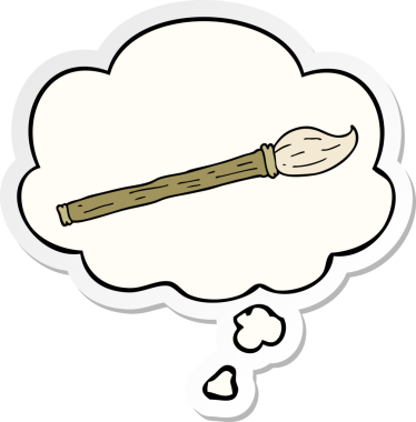 Düşünce baloncuklu karikatür fırçası insan tarafından çizilmiş bir çıkartma.