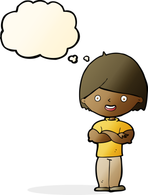 Bir insan tarafından çizilmiş düşünce balonlu çapraz kollu çizgi film adamı.