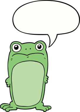 Bir insan tarafından çizilmiş konuşma balonlu kurbağa bakışlı çizgi film.