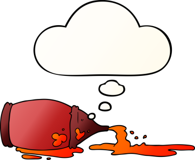 Düşünce baloncuklu ketçap şişesi bir insan tarafından çizilmiş.