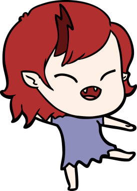 Bir insan tarafından çizilmiş gülen vampir kız çizgi filmi.