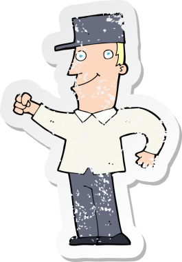 Bir insan tarafından çizilmiş havayı yumruklayan bir karikatürcünün gerilemiş çıkartması.