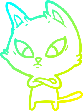 Bir insan tarafından çizilmiş kafası karışmış çizgi film kedisinin soğuk gradyan çizgisi.