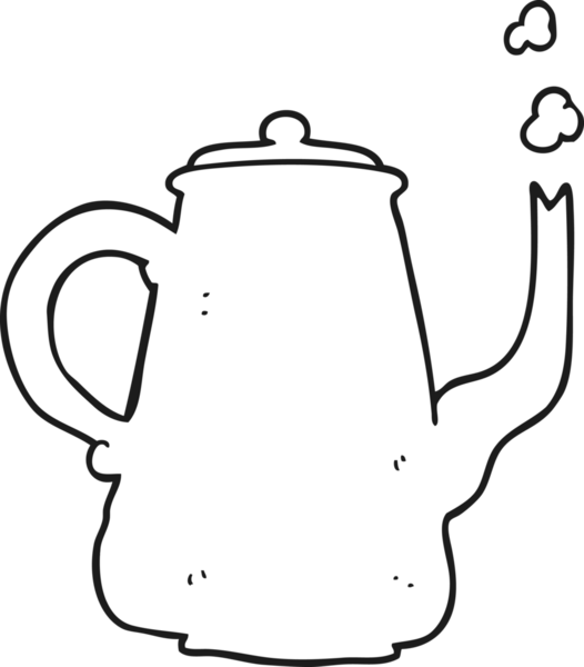 Bir insan tarafından çizilmiş siyah beyaz kahve demliği.