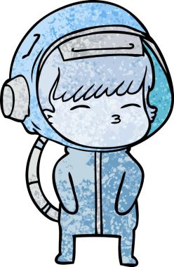 Bir insan tarafından çizilmiş meraklı astronot çizgi filmi.