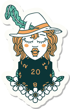 Bir insan şairin çıkartması. Bir insan tarafından çizilmiş doğal 20 zarlı.