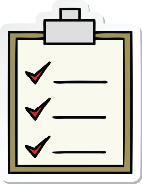 Bir insan tarafından çizilmiş şirin bir karikatür kontrol listesinin etiketi