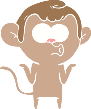 Bir insan tarafından çizilmiş düz renkli çizgi film kafası karışmış maymun