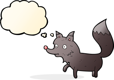 Bir insan tarafından çizilmiş düşünce baloncuğu olan bir kurt yavrusu.