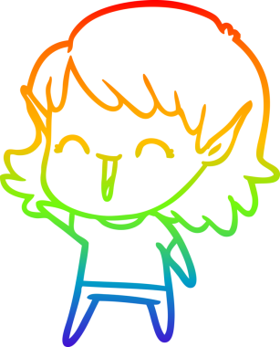 Gökkuşağı gradyan çizgi çizimi bir insan tarafından çizilmiş bir elf kızı