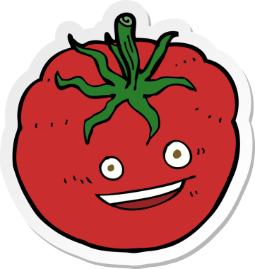 Bir insan tarafından çizilmiş mutlu domates etiketi.