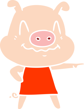 Bir insan tarafından çizilmiş düz renkli çizgi film domuzu.