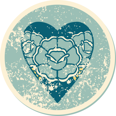 Bir insan tarafından çizilmiş kalp ve çiçeklerin sembolik depresif dövme şekli