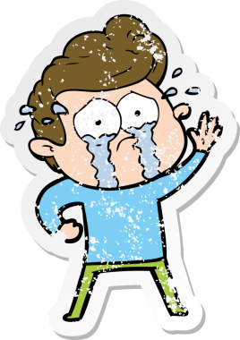 Bir insan tarafından çizilmiş, ağlayan bir karikatür çıkartması.