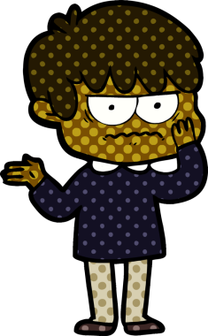 Bir insan tarafından çizilmiş sinirli çizgi film çocuğu.